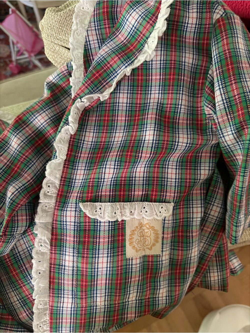 The Beaufort Bonnet Company Girls Plaid Pajama Top - Red, Green, White NWOT